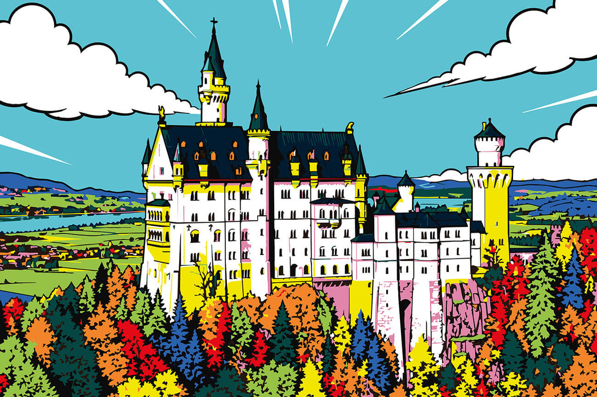 Popart-Wandbild vom bayrischen Märchenschloss